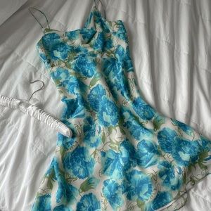 Vintage Silk Blue Floral Summer Dress